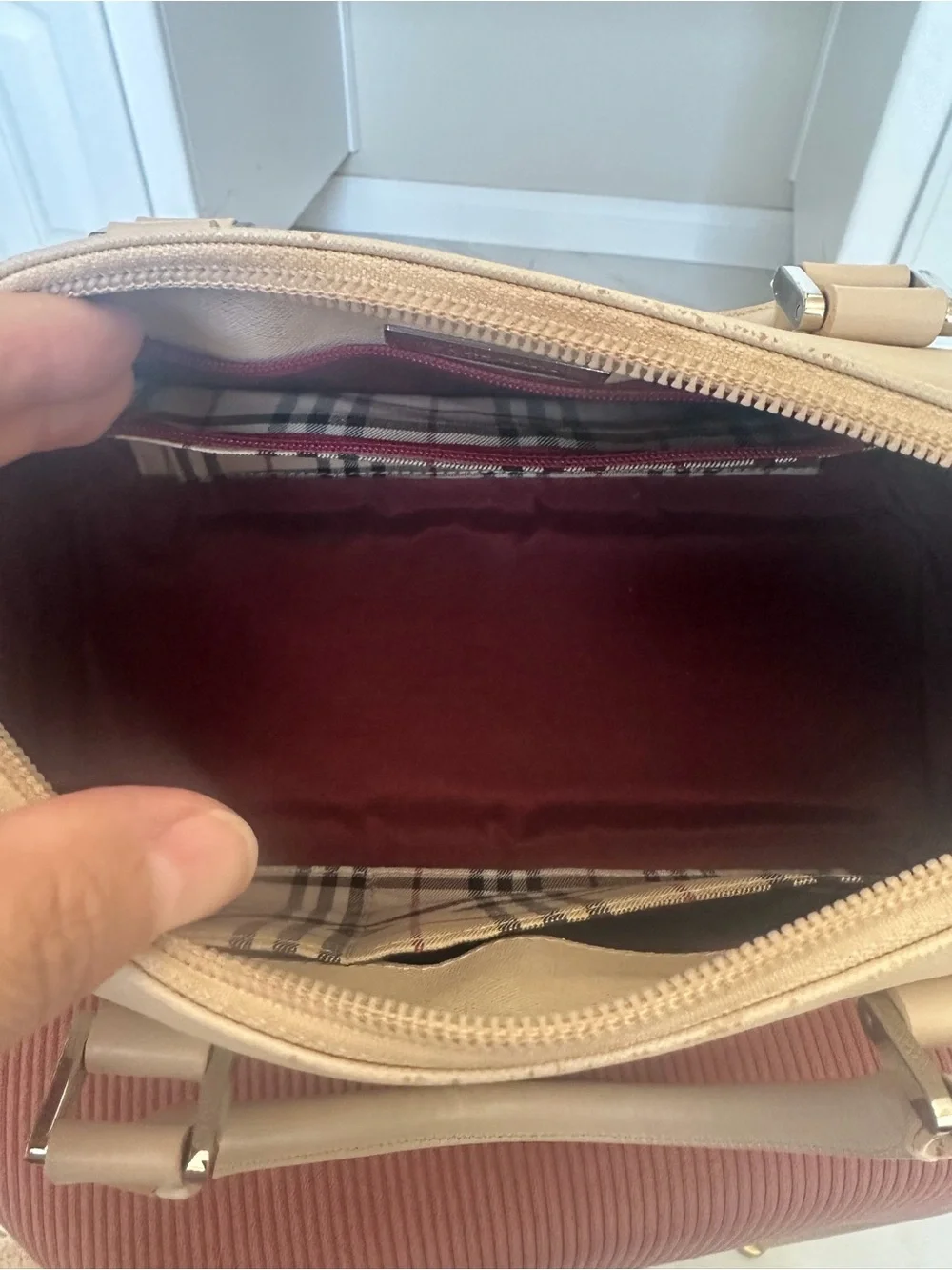 Burberry Cream Leather Satchel with Gold Hardware